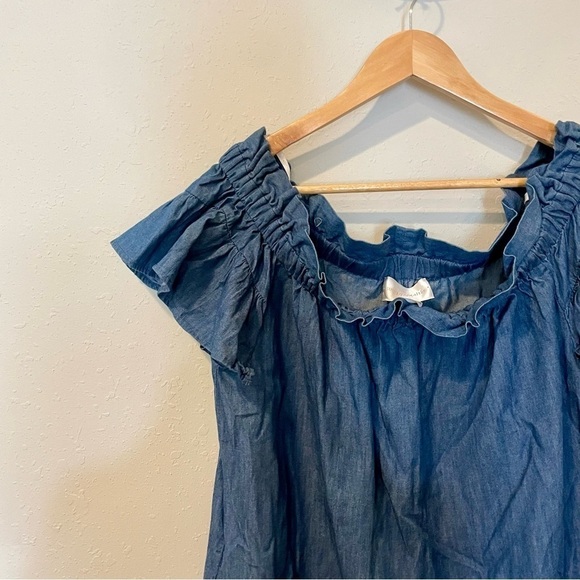 Anthropologie Corey Lynn Calter Chambray Off Shoulder Dress - Picture 5 of 11